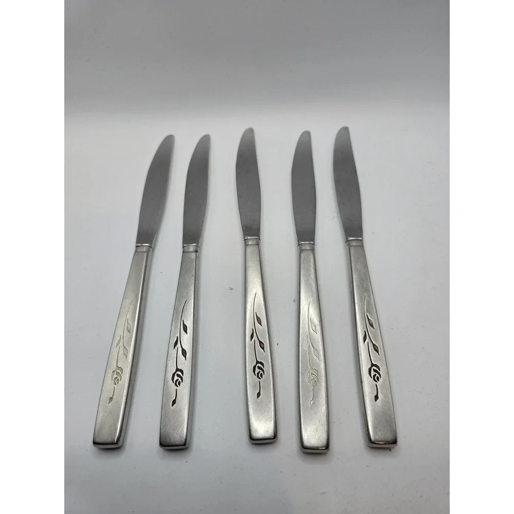 Oneida CAPISTRANO Stainless 5 Dinner Knives Oneidacraft Deluxe Rose Flatware
